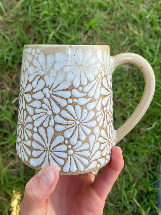 White Talavera Inspired Angled Stein Style Mug