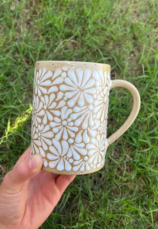 White Talavera Inspired Stein Style Mug 2