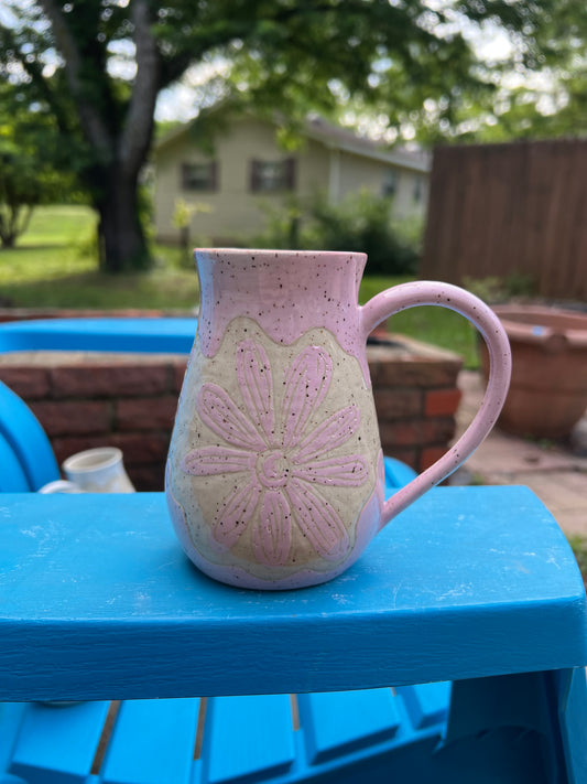 Pink Flower Sgraffito Mug