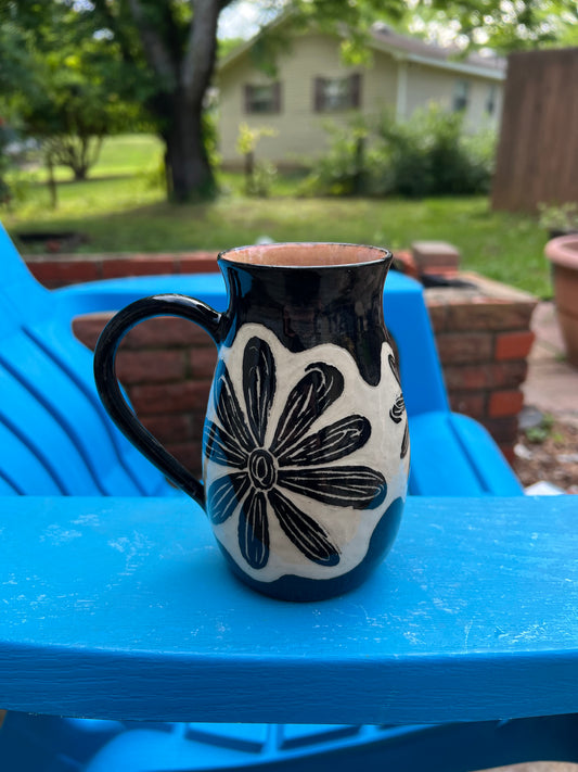 Black Flower Sgraffito Mug 1