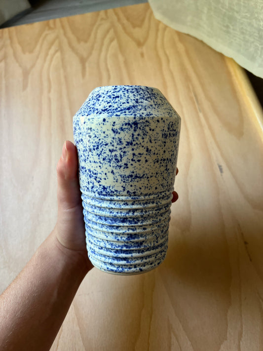 Blue and White Speckled Small Vase