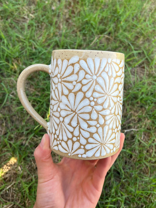 White Talavera Inspired Stein Style Mug 2