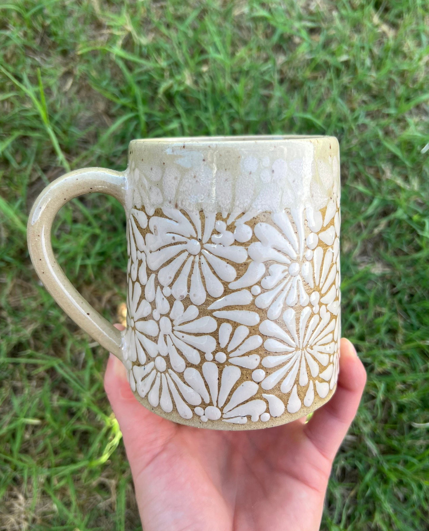 SECONDS Cream Talavera Inspired Angled Stein Style Mug