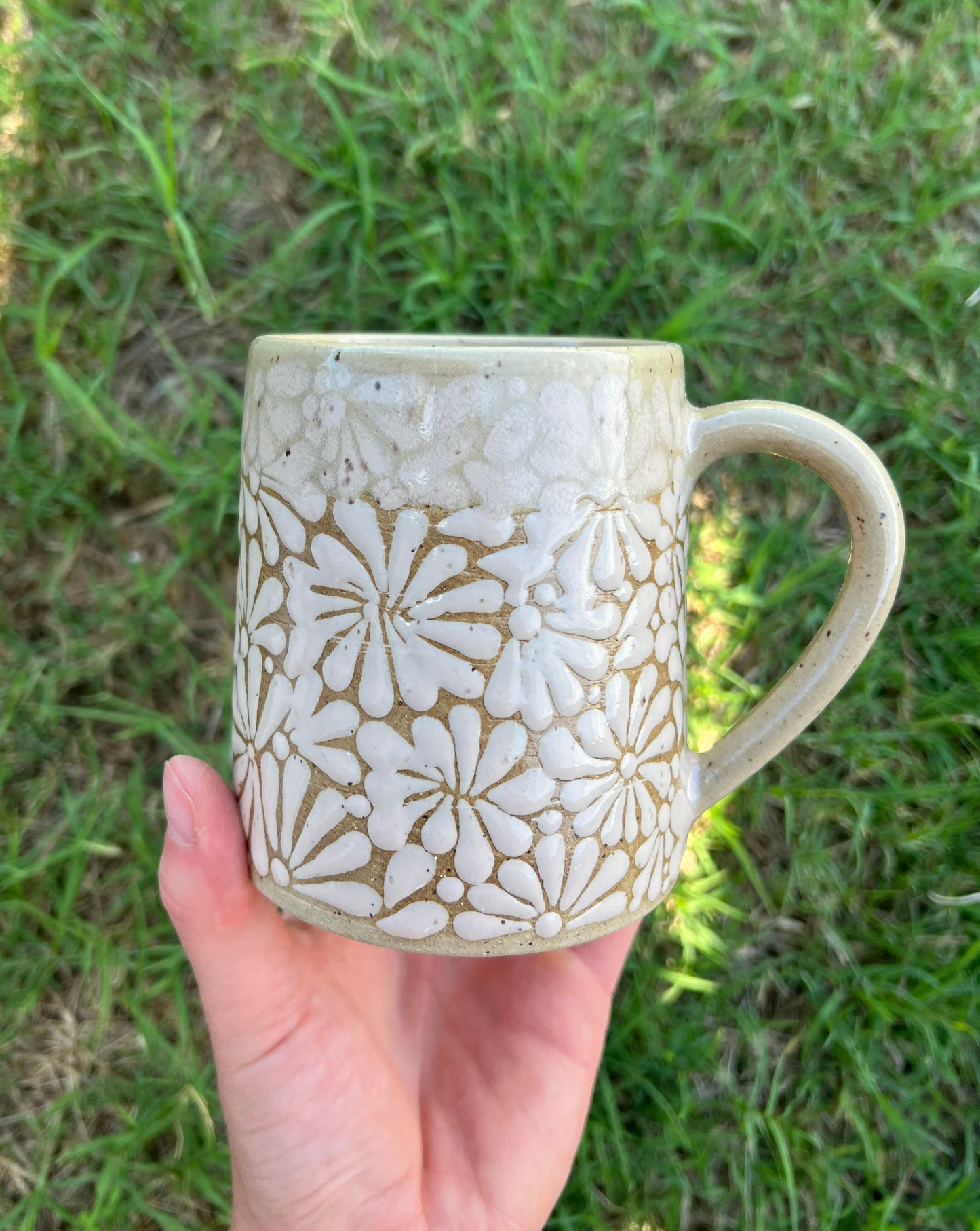 SECONDS Cream Talavera Inspired Angled Stein Style Mug