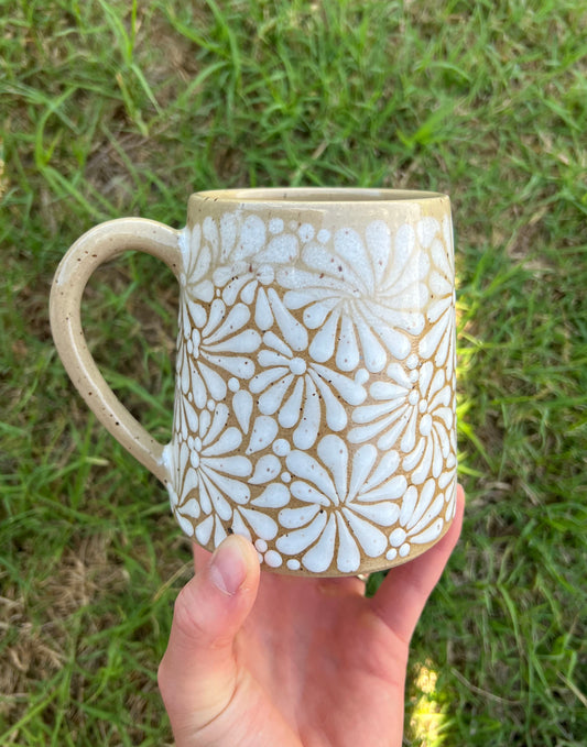 White Talavera Inspired Angled Stein Style Mug