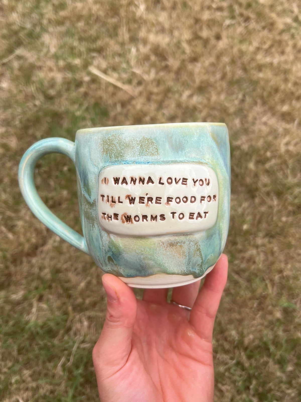 SECONDS green lyric mug