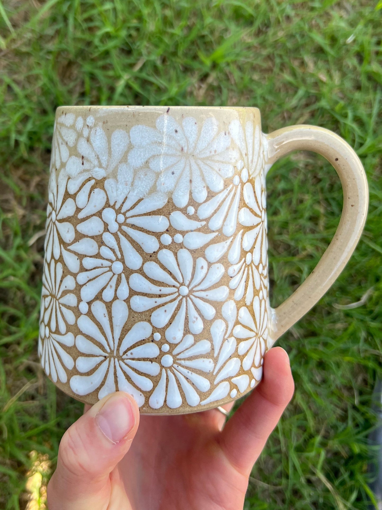 White Talavera Inspired Angled Stein Style Mug