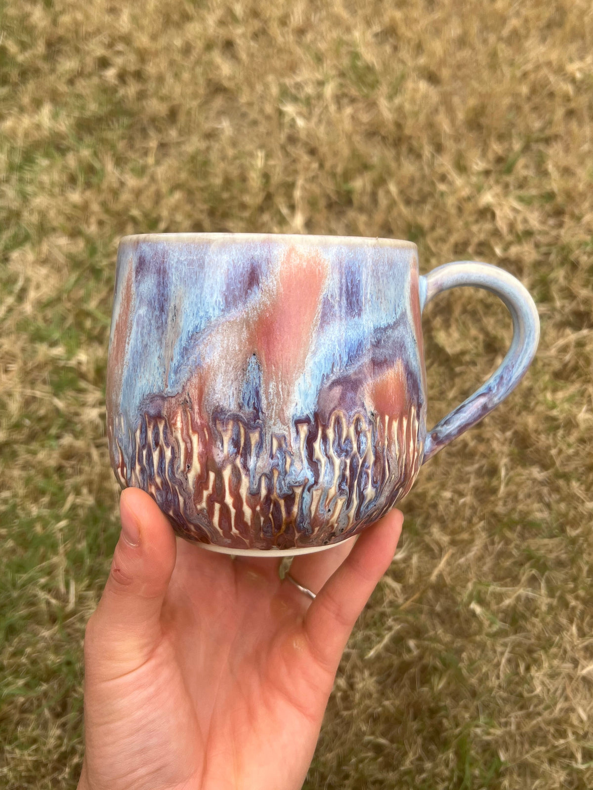 Pink Purple Carved Mug
