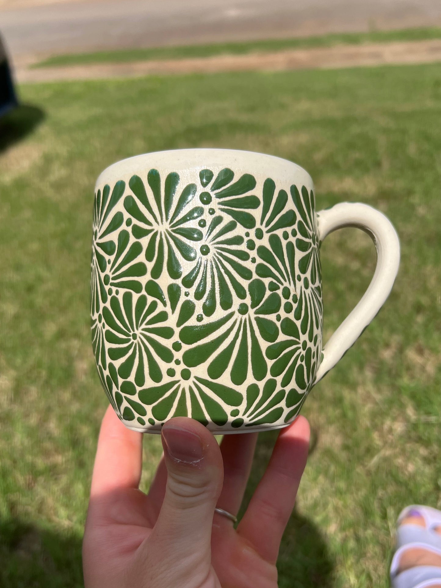 Dark Green Talavera Inspired Mug