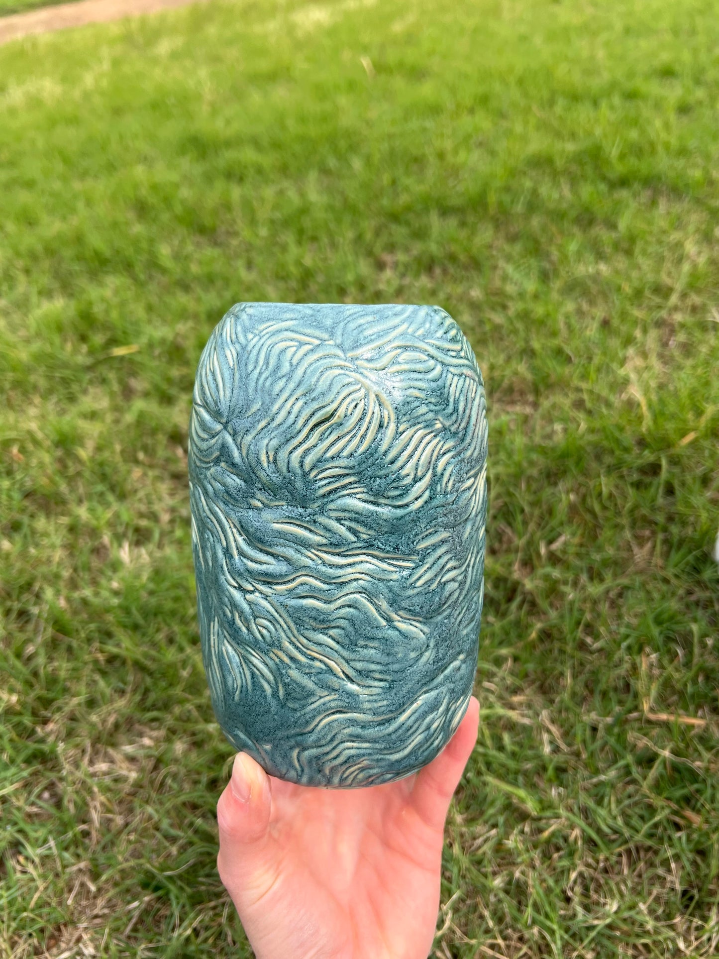 Turquoise carved medium vase