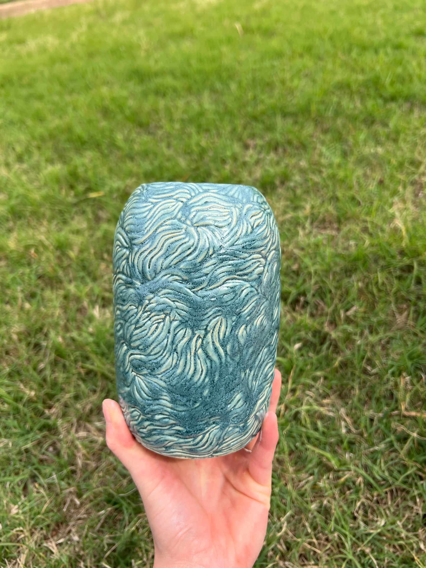 Turquoise carved medium vase