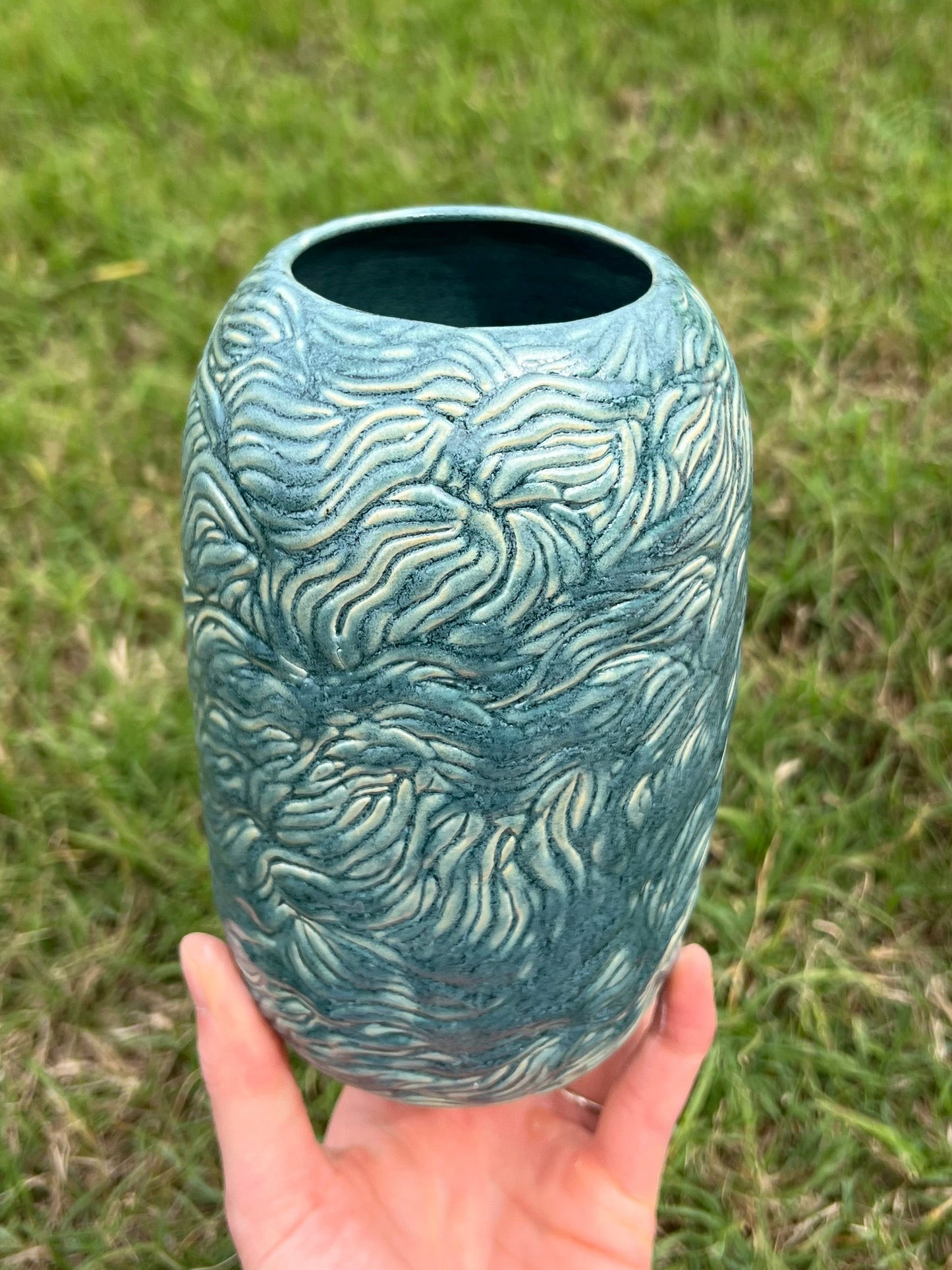 Turquoise carved medium vase