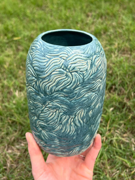 Turquoise carved medium vase