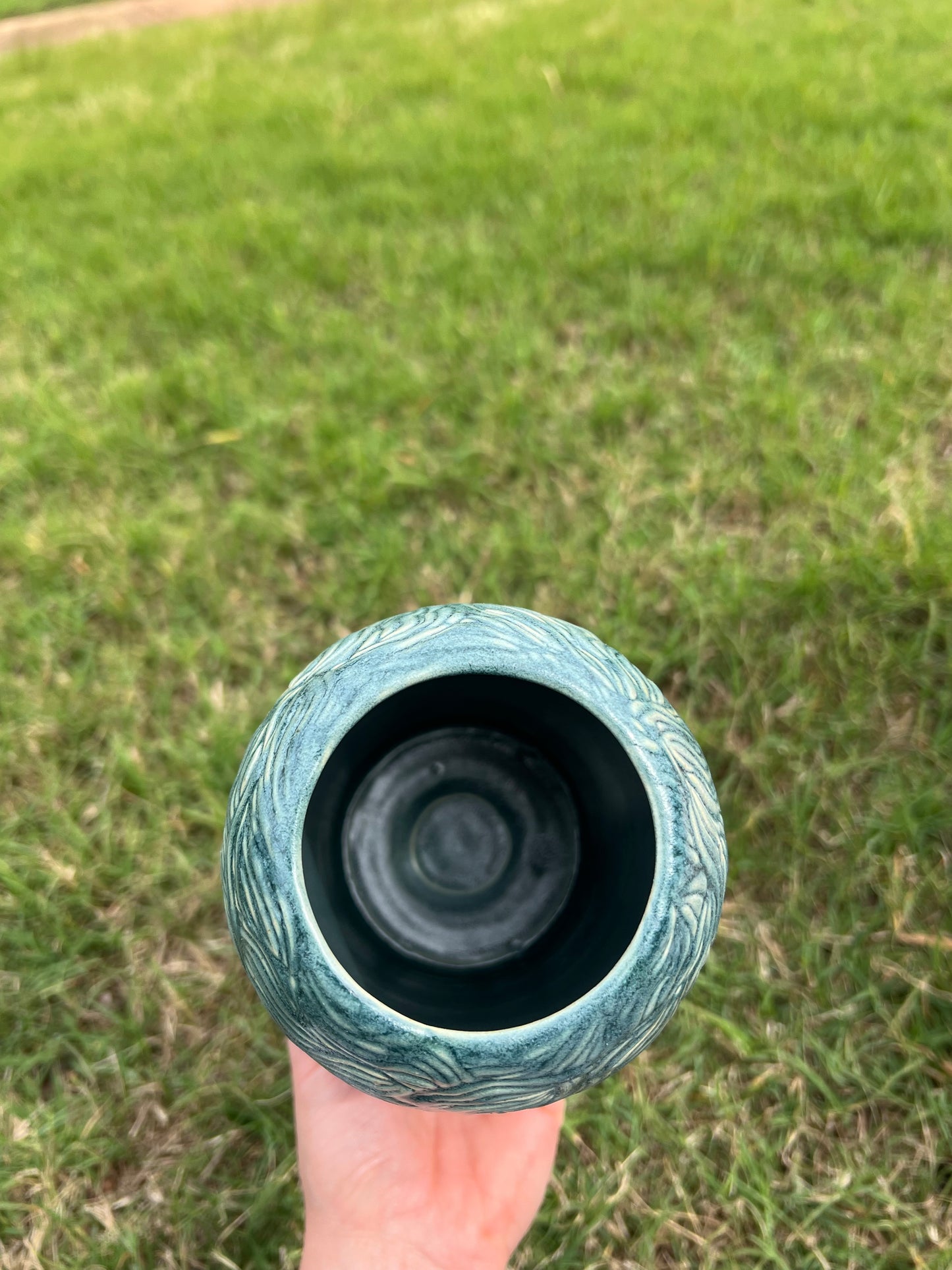 Turquoise carved medium vase