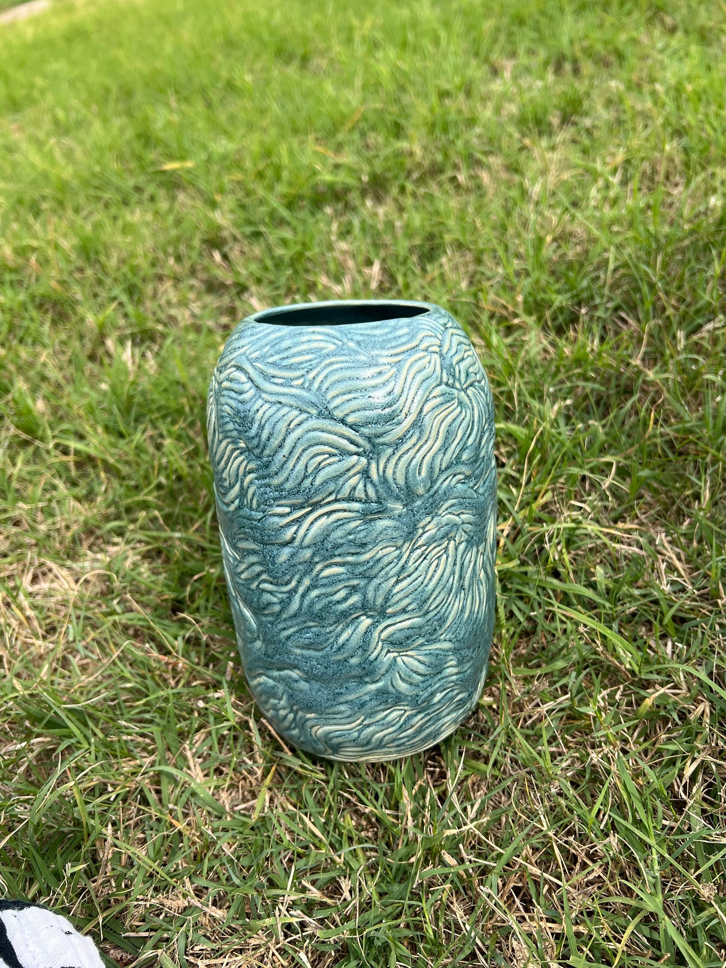 Turquoise carved medium vase