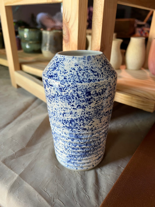 Blue and White Speckled Small Vase